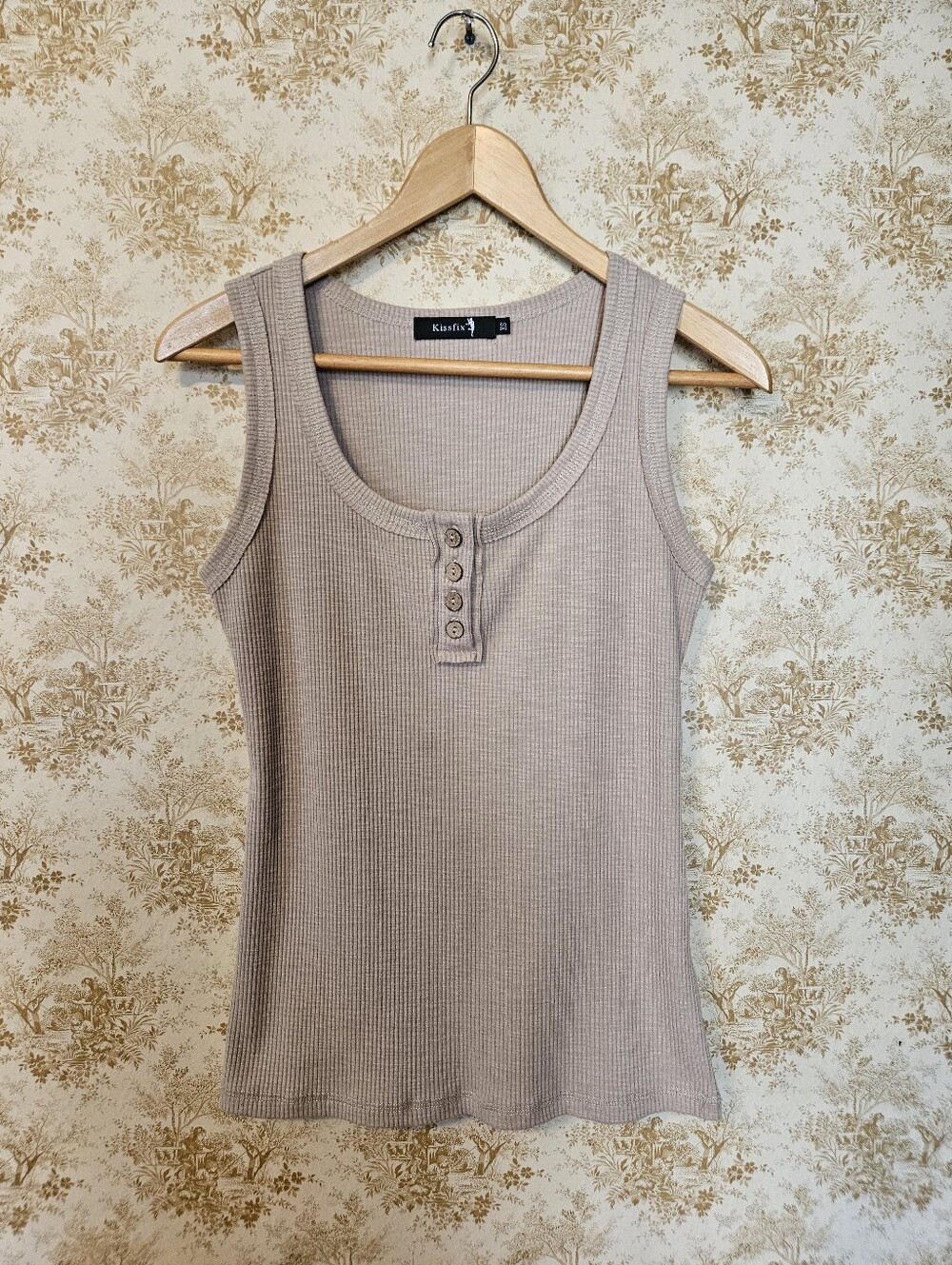 Kissfix Beige Ribbed-knit Tank Top